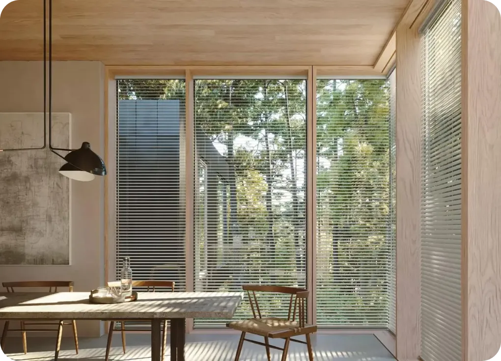 Blinds in rustic dining room | Lloyd's Carpets & Draperies