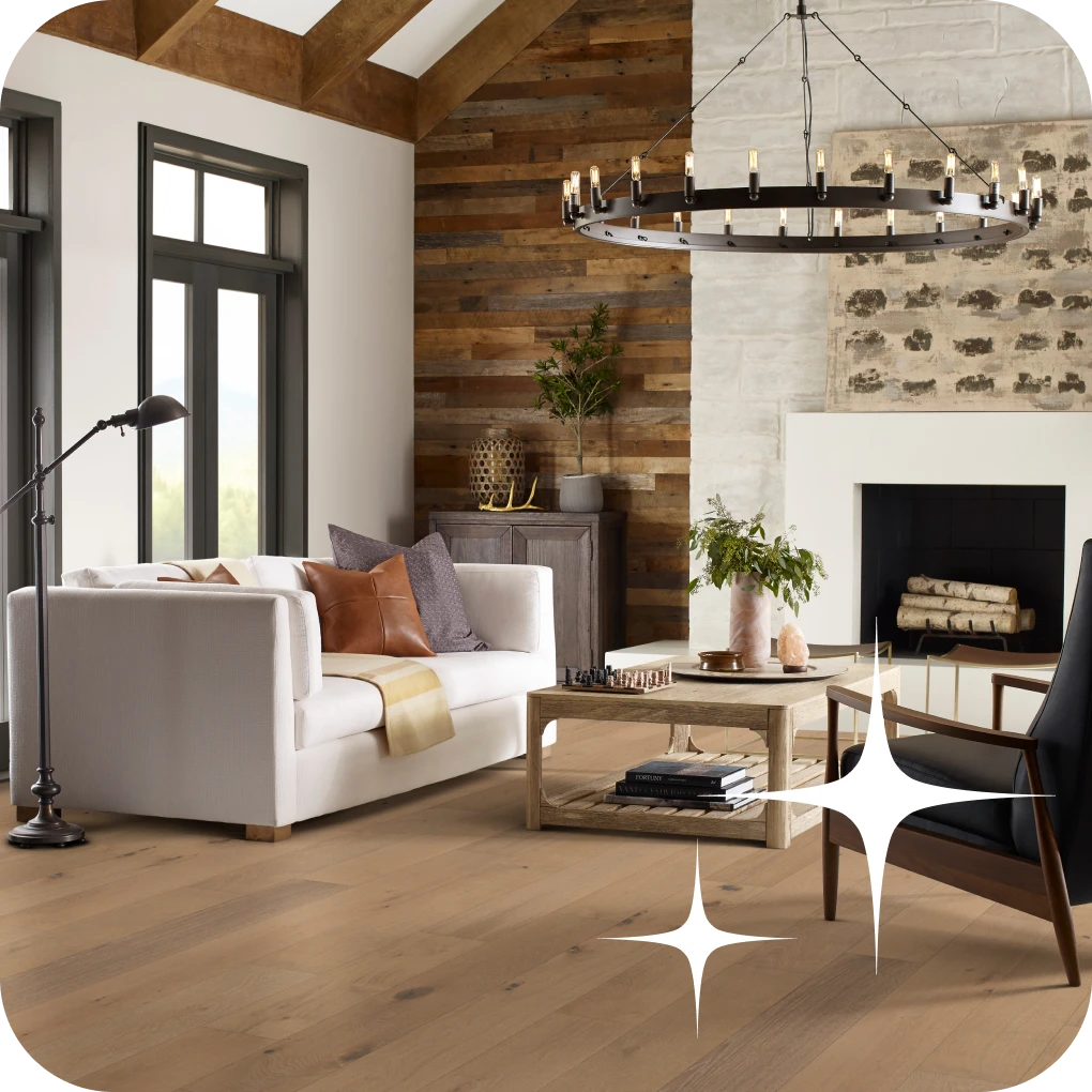 Warm hardwood flooring in rustic styled living space | Lloyd's Carpets & Draperies