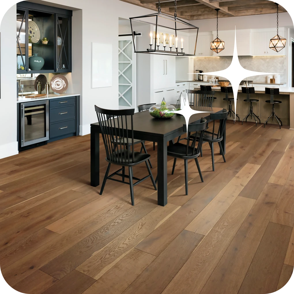 Warm hardwood flooring in dining area | Lloyd's Carpets & Draperies
