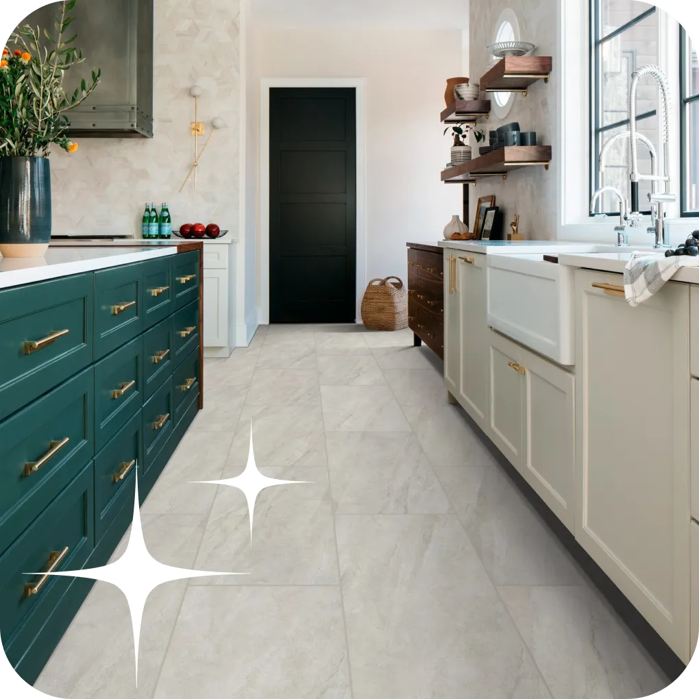 LVT flooring in modern kitchen | Lloyd's Carpets & Draperies