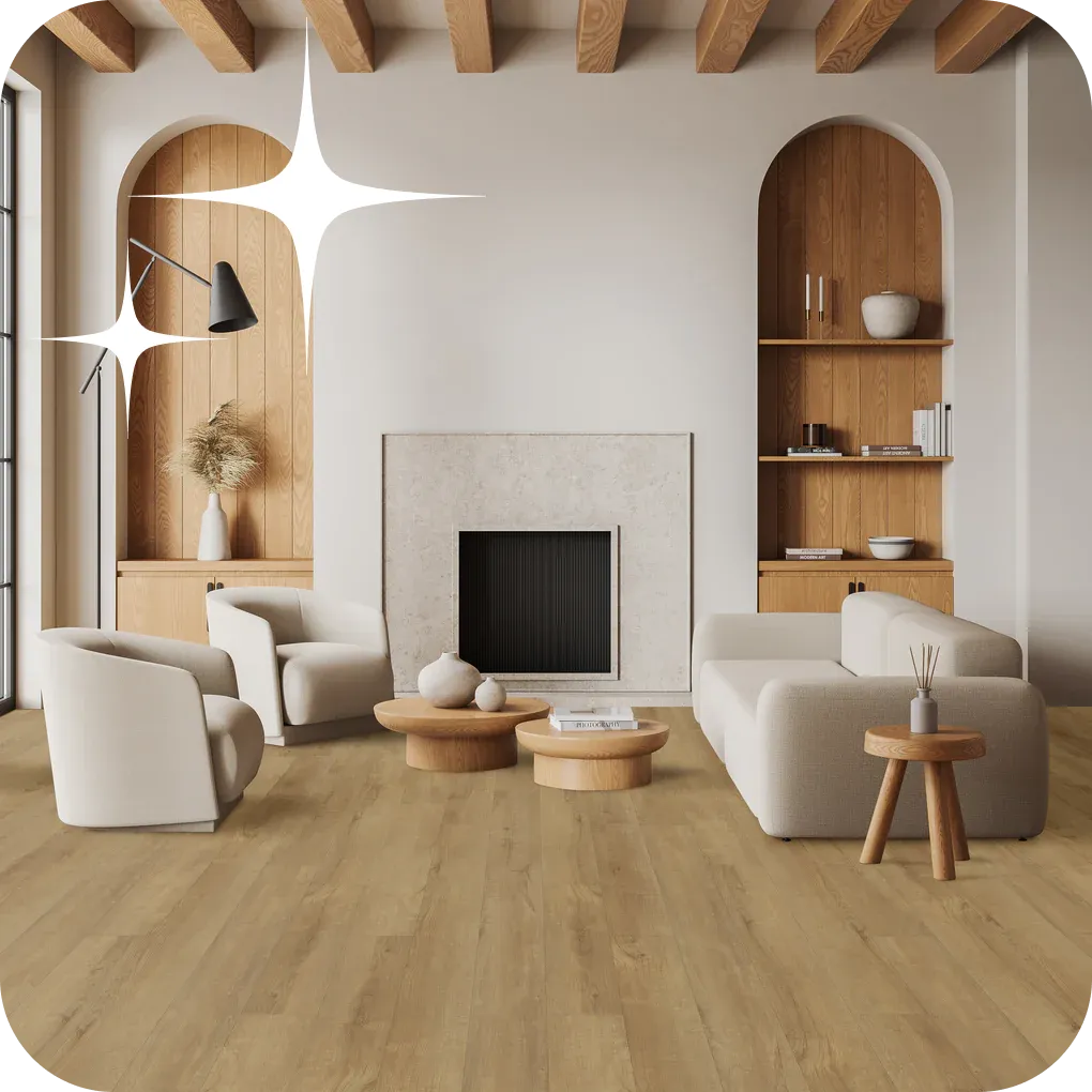 Laminate flooring in modern boho style wooden living room | Lloyd's Carpets & Draperies