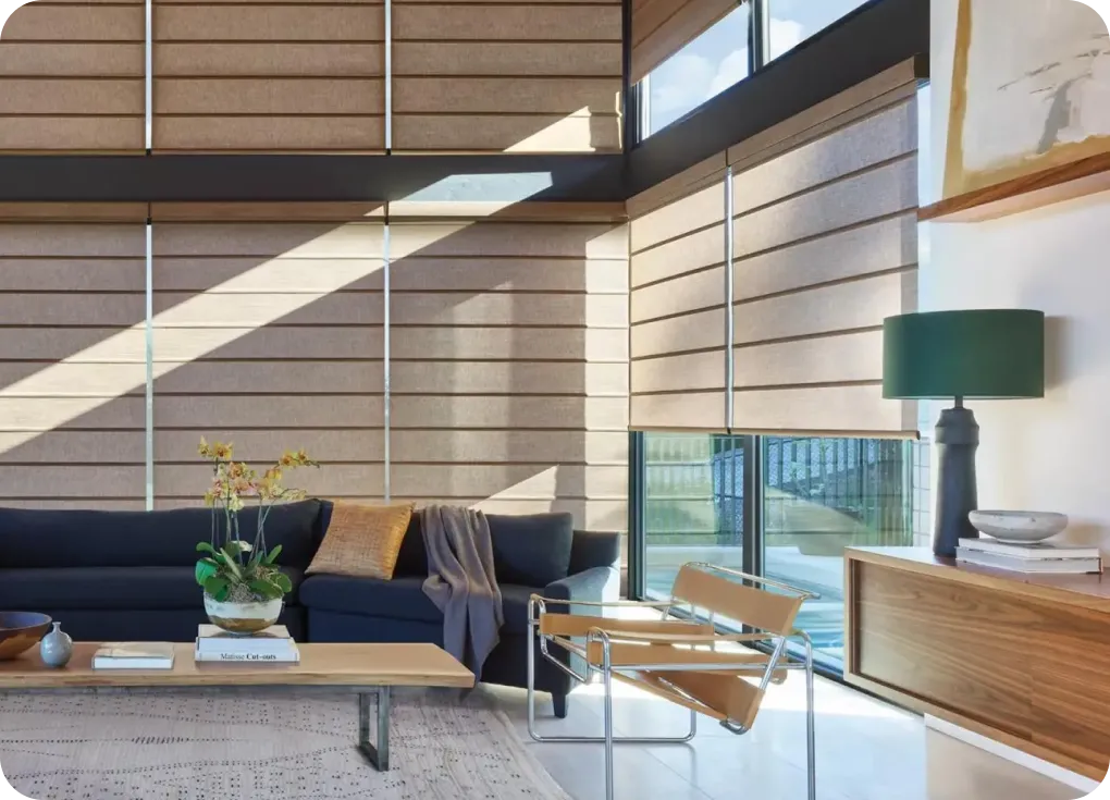 Shades in modern living room | Lloyd's Carpets & Draperies